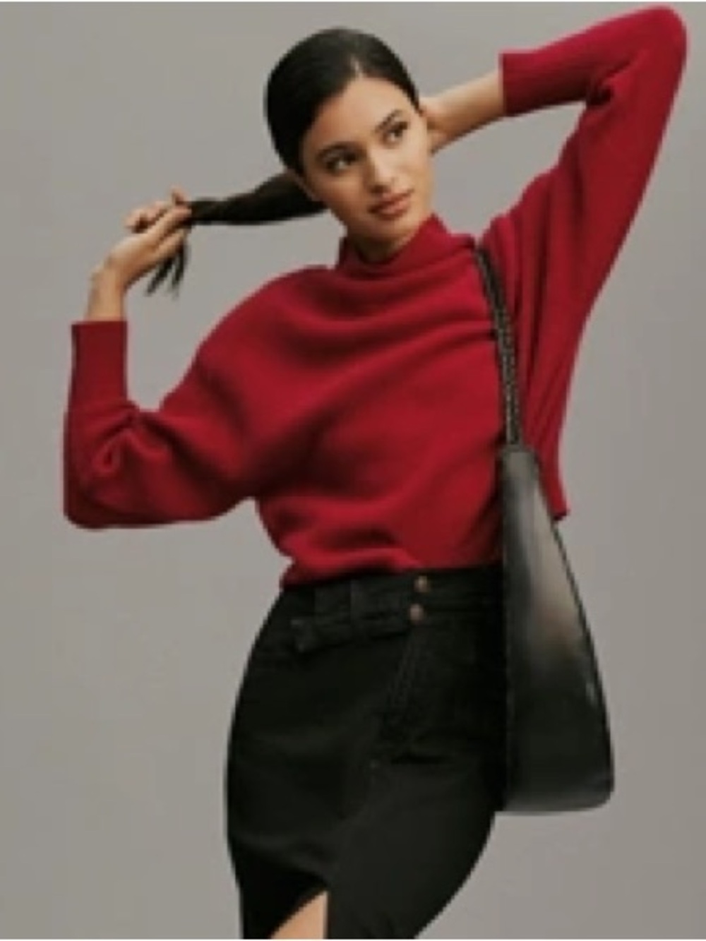 Pilcro Cashmere Ribbed Sweater in Raspberry Red